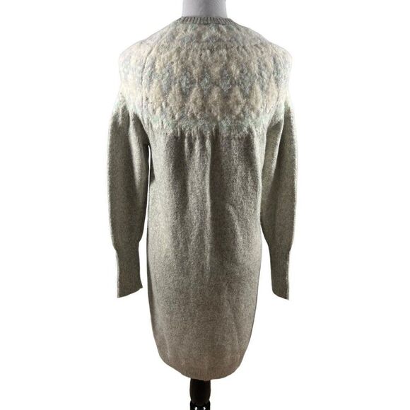 Ann Taylor Fair Isle Long Sleeve Crew Neck Sweater Dress Medium Gray Cozy Warm - Picture 6 of 9